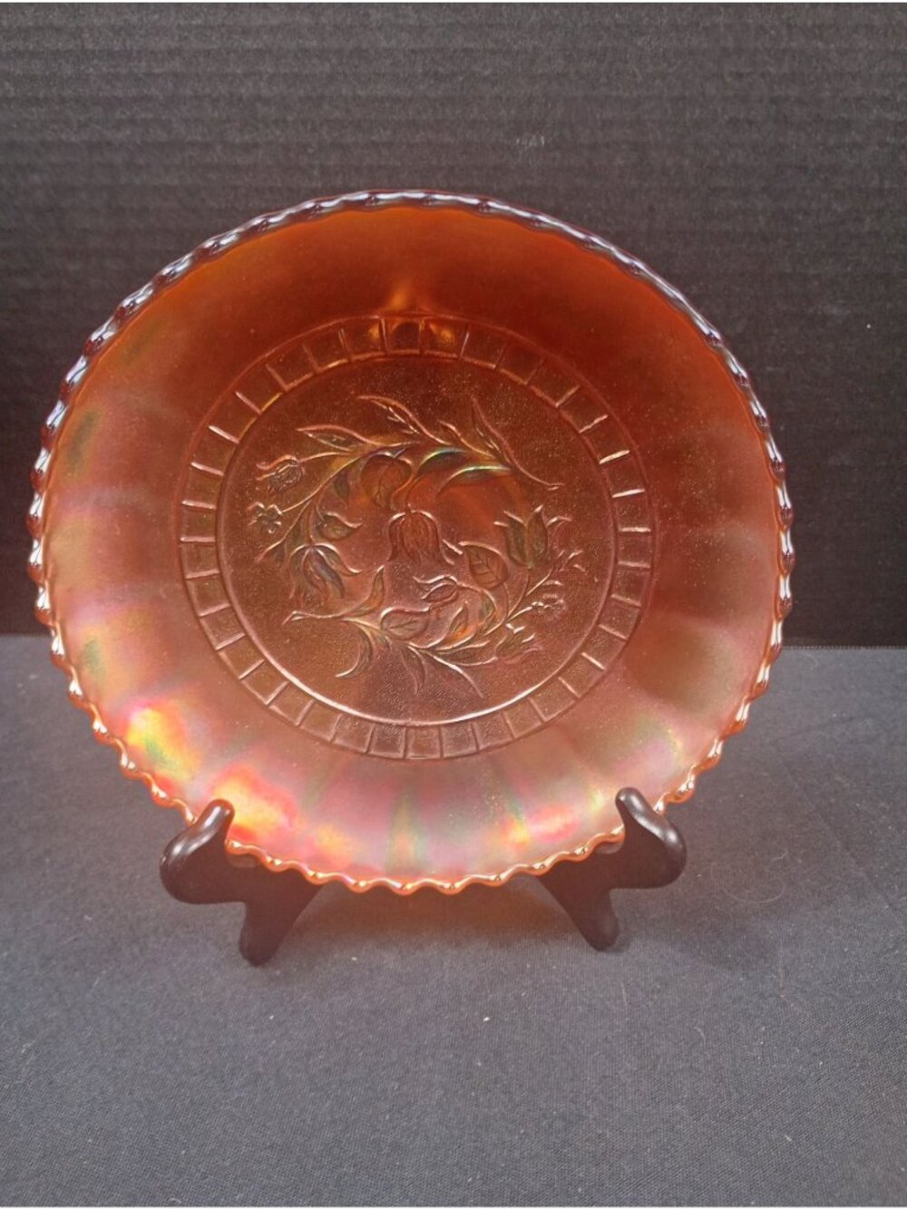 Antique/Vintage Dugan Carnival Glass "Wind Flower" Marigold  8" Bowl